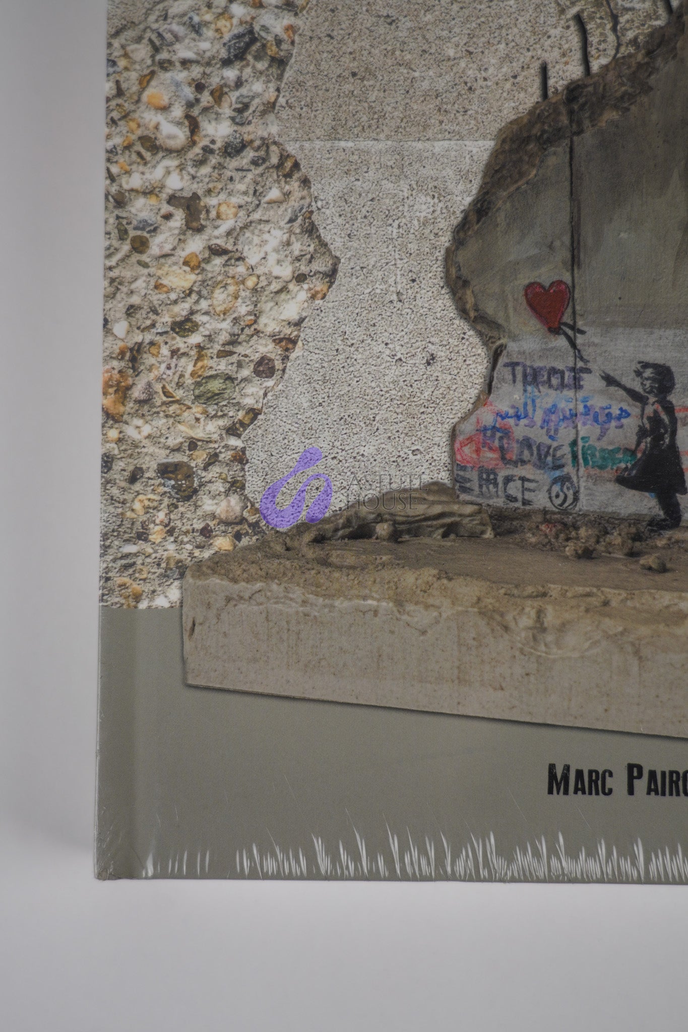 Close-up of the lower section of the front cover of "Banksy: The Walled Off Art Editions Are Sold Out" displaying design and binding.