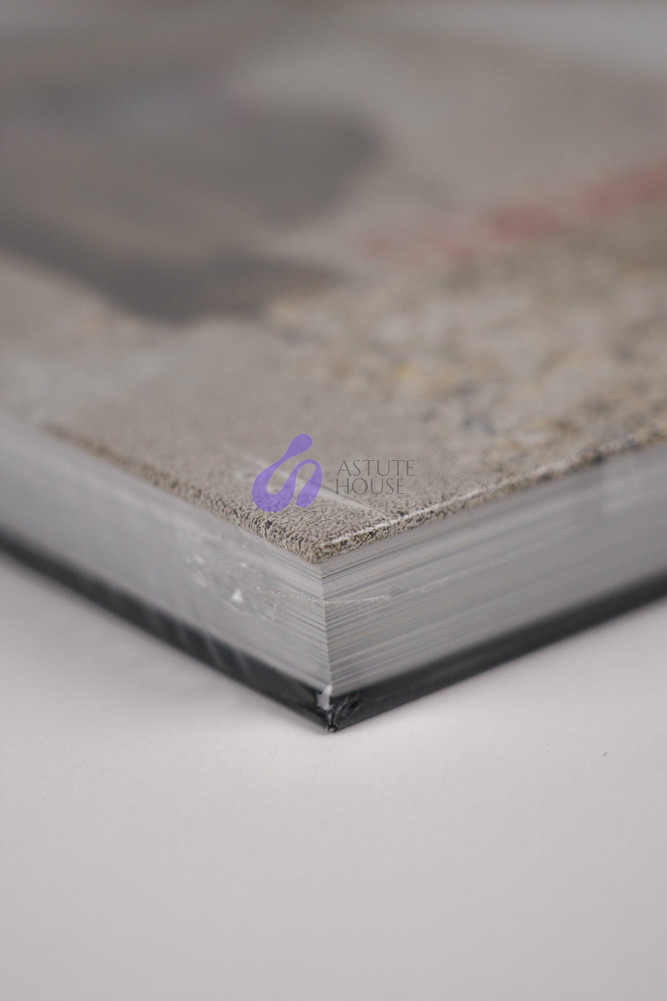 Top right corner of the front cover of "Banksy: The Walled Off Art Editions Are Sold Out" with fine detail of the book's edge.